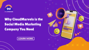 Social media strategist working on campaign analytics and content calendars, with platform icons like Facebook, Instagram, and LinkedIn, representing why CloudMarvels is the ideal social media marketing company for your business.