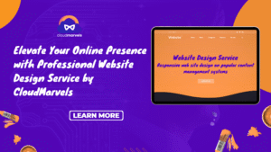 Creative team designing a professional website on laptops and tablets, illustrating CloudMarvels’ expertise in enhancing online presence.